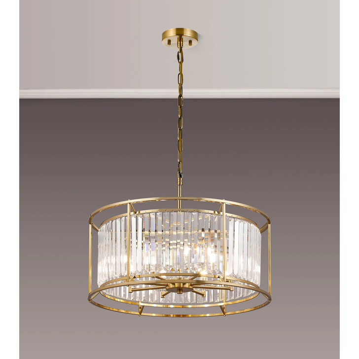 Idolite Seko Gold Finish 8 Light Crystal Bathroom Pendant Light - IP44