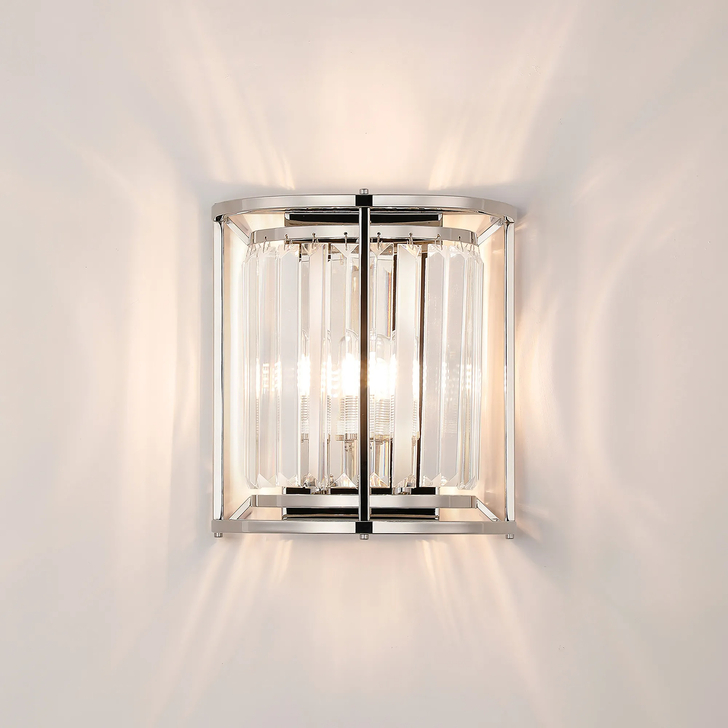 Idolite Seko Polished Nickel 2 Light Crystal Bathroom Wall Light - IP44