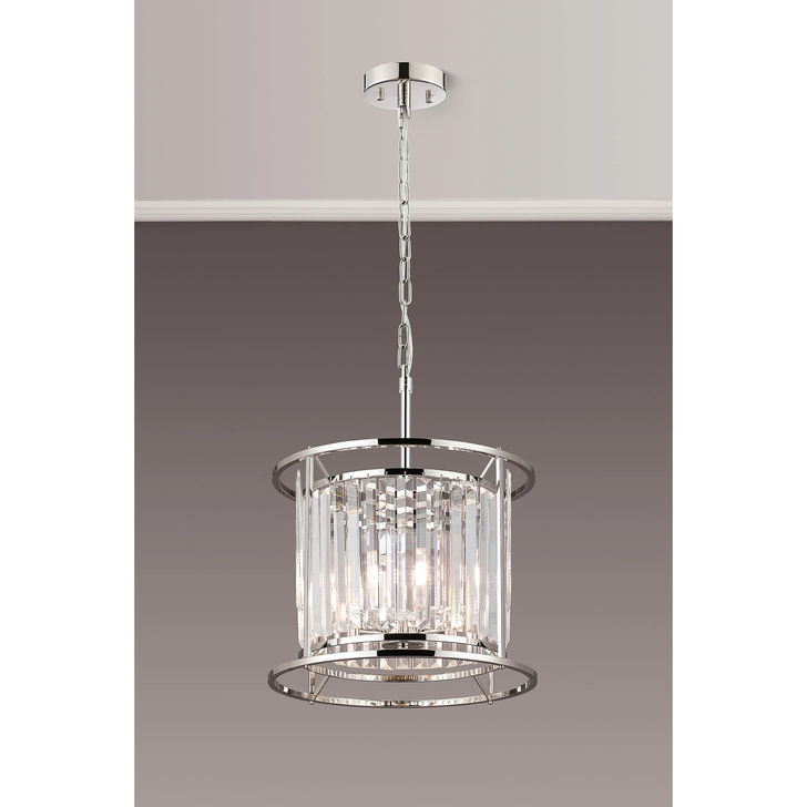 Idolite Seko Polished Nickel 3 Light Crystal Bathroom Pendant Light - IP44