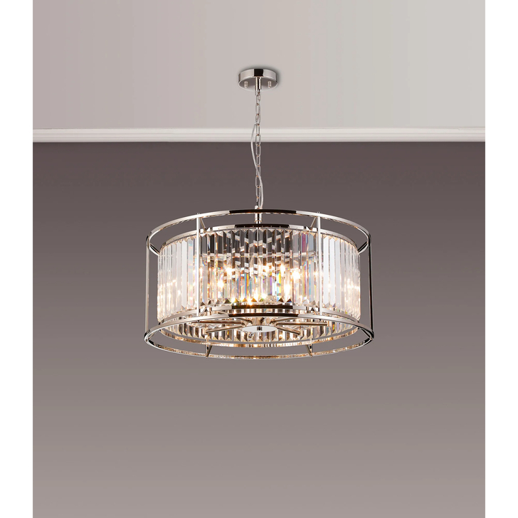 Idolite Seko Polished Nickel 8 Light Crystal Bathroom Pendant Light - IP44