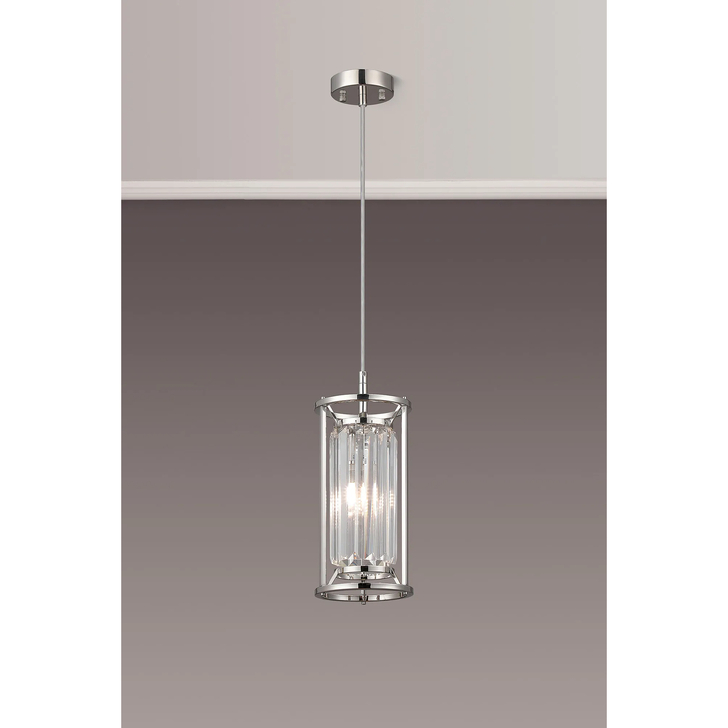 Idolite Seko Polished Nickel Crystal 1 Light Bathroom Pendant Light - IP44