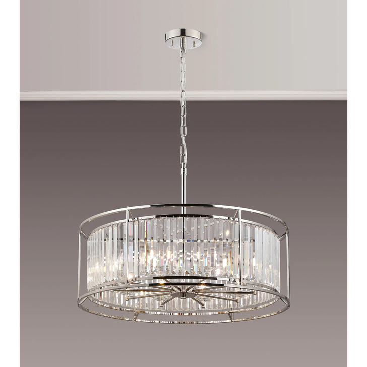 Idolite Seko Polished Nickel Large 10 Light Crystal Bathroom Pendant Light - IP44