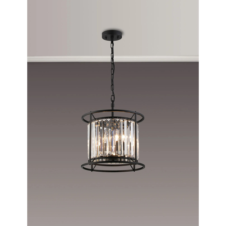 Idolite Seko Satin Black 3 Light Crystal Bathroom Pendant Light - IP44