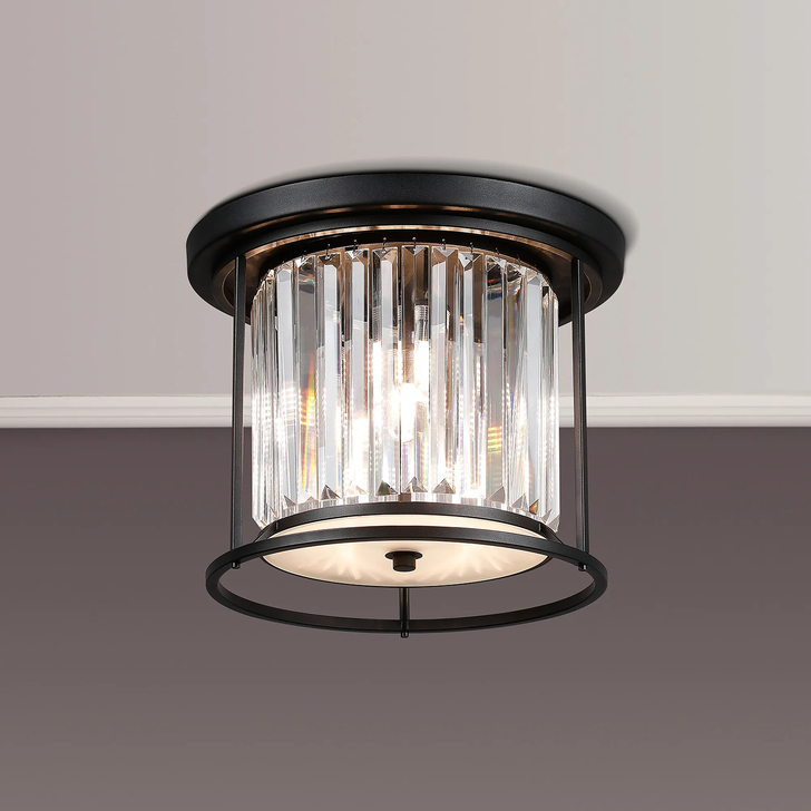 Idolite Seko Satin Black 3 Light Flush Crystal Bathroom Ceiling Light - IP44