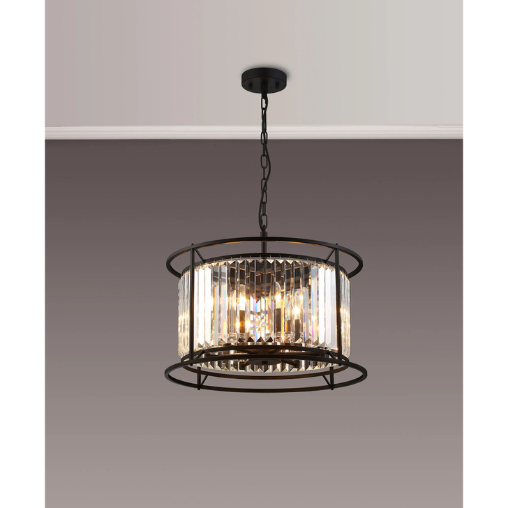 Idolite Seko Satin Black 6 Light Crystal Bathroom Pendant Light - IP44