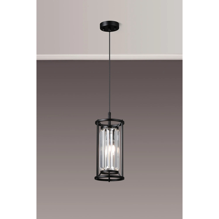 Idolite Seko Satin Black Crystal 1 Light Bathroom Pendant Light - IP44