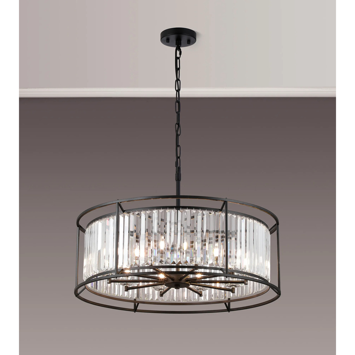 Idolite Seko Satin Black Large 10 Light Crystal Bathroom Pendant Light - IP44