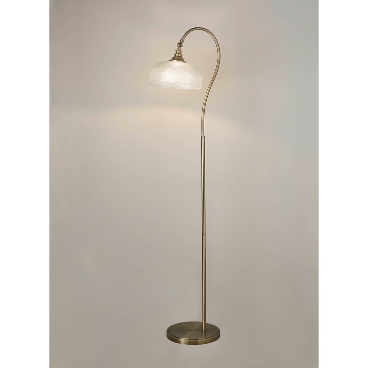 Idolite Sheridan Antique Brass Floor Lamp Complete With Prismatic Glass Shade