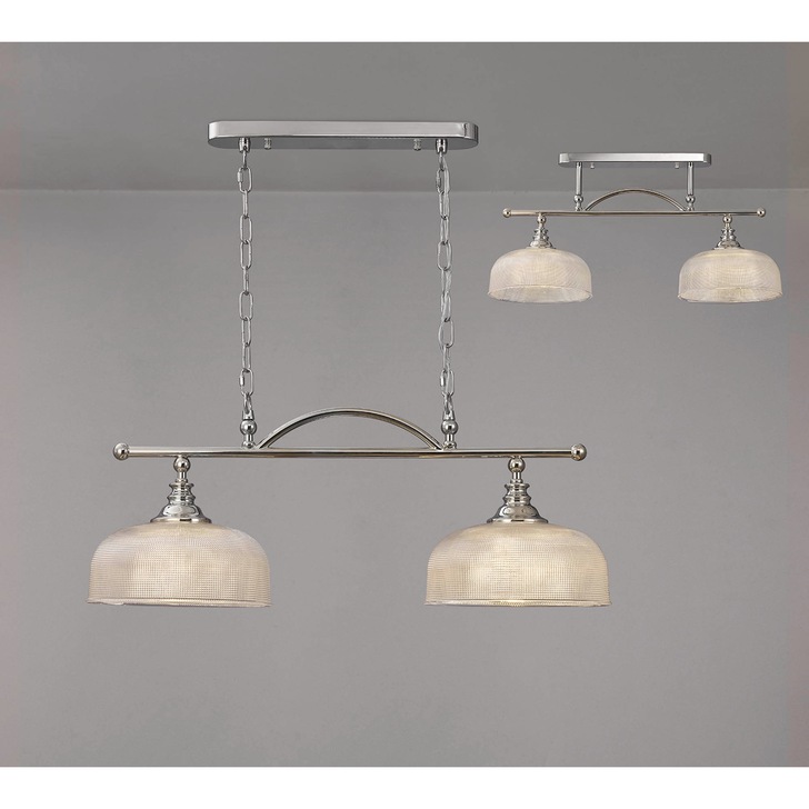 Idolite Sheridan Polished Nickel 2 Light Linear Bar Pendant Complete With Prismatic Glass Shades