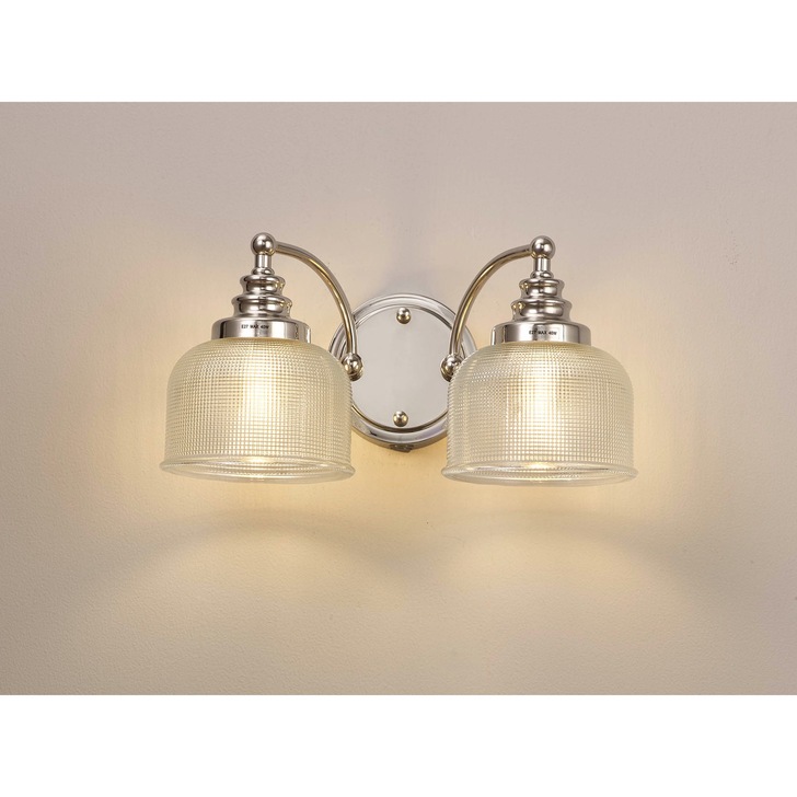 Idolite Sheridan Polished Nickel 2 Light Wall Light Complete With Prismatic Glass Shades