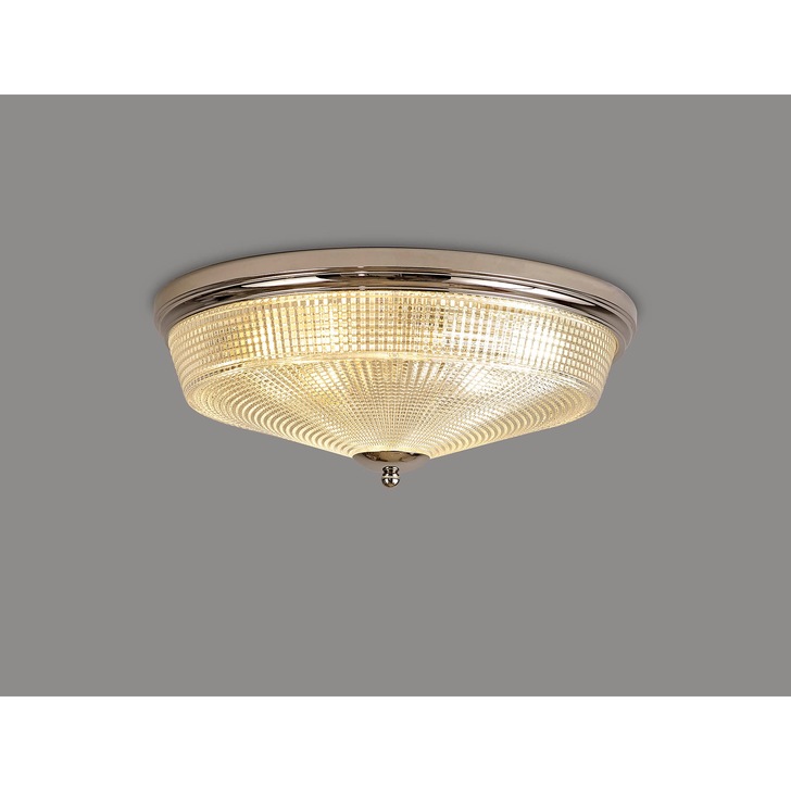 Idolite Sheridan Polished Nickel 3 Light Flush Ceiling Light Complete With Prismatic Glass Shade