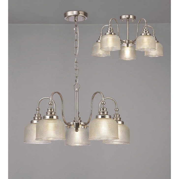 Idolite Sheridan Polished Nickel 5 Light Pendant Complete With Prismatic Glass Shades