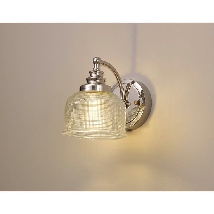 Idolite Sheridan Polished Nickel Single Wall Light Complete With Prismatic Glass Shade