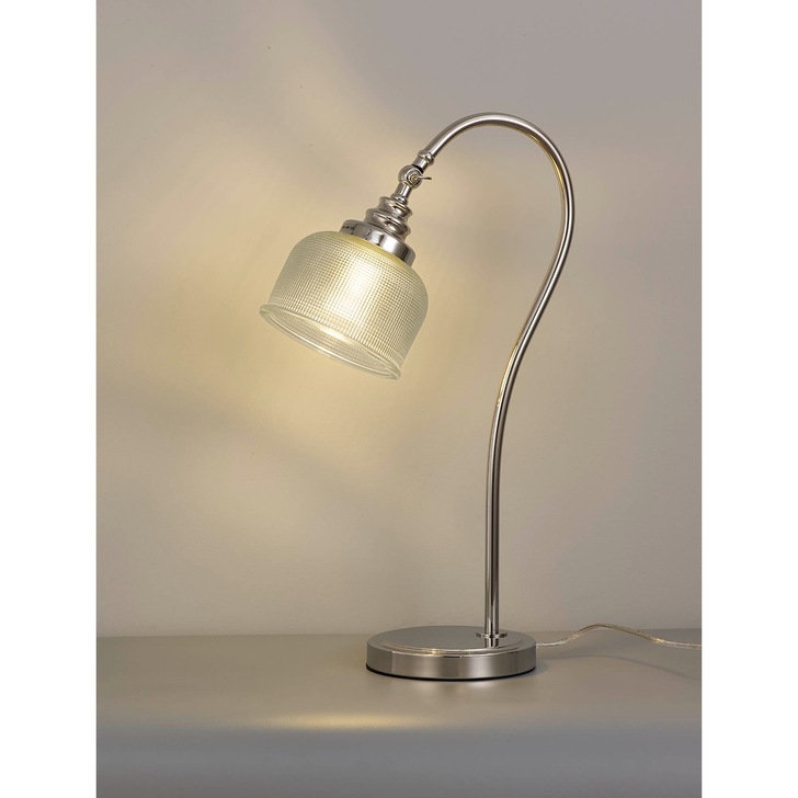 Idolite Sheridan Polished Nickel Table Lamp Complete With Prismatic Glass Shade