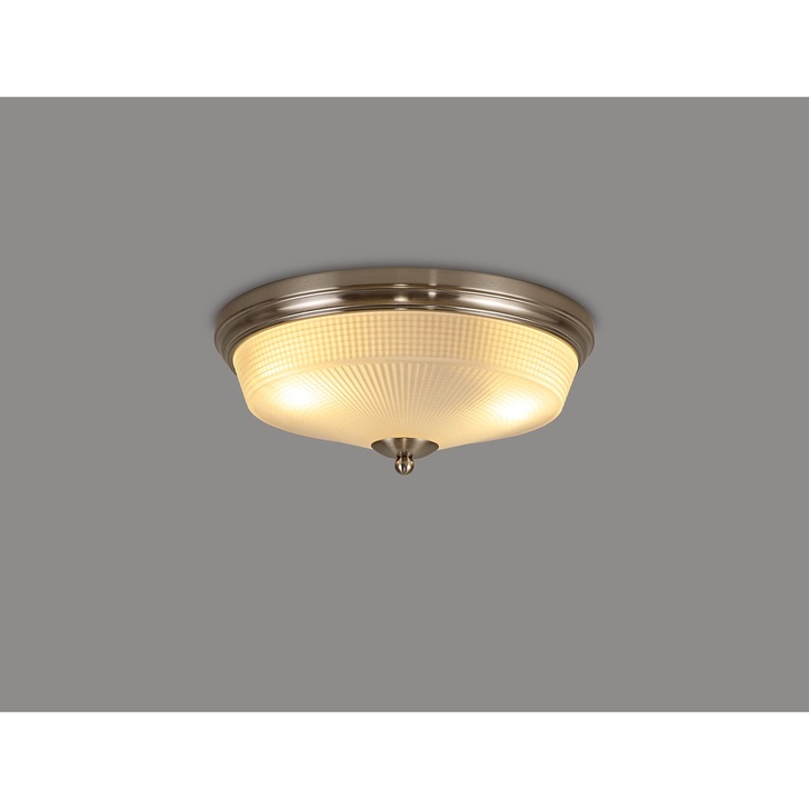 Idolite Sheridan Satin Nickel 2 Light Flush Ceiling Light Complete With Frosted Glass Shade