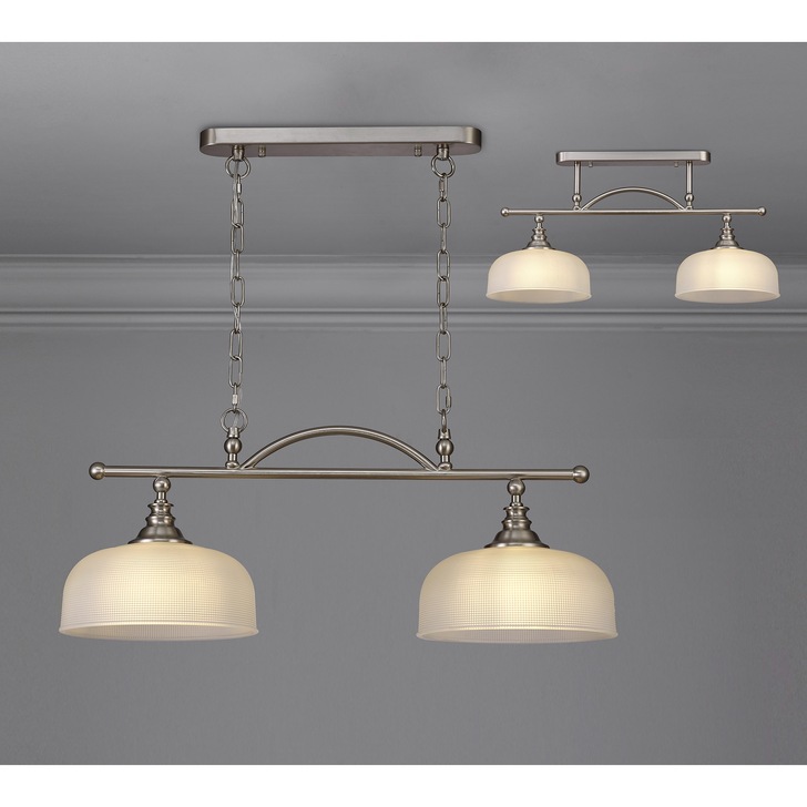 Idolite Sheridan Satin Nickel 2 Light Linear Bar Pendant Complete With Frosted Glass Shades