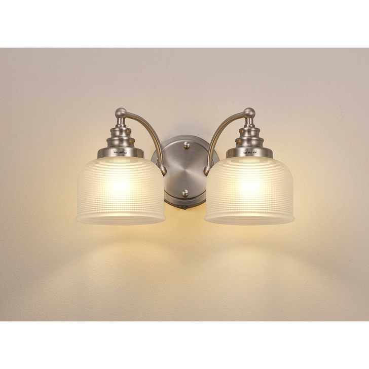 Idolite Sheridan Satin Nickel 2 Light Wall Light Complete With Frosted Glass Shades