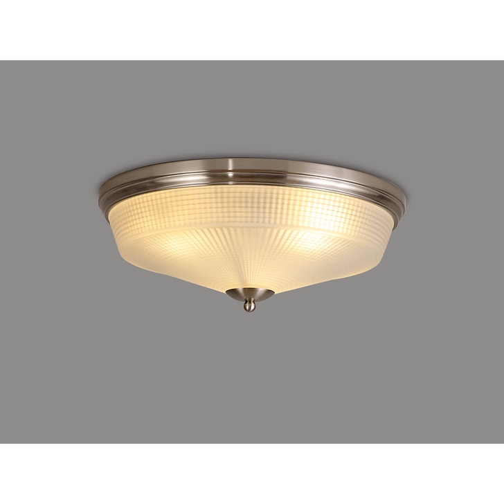 Idolite Sheridan Satin Nickel 3 Light Flush Ceiling Light Complete With Frosted Glass Shade