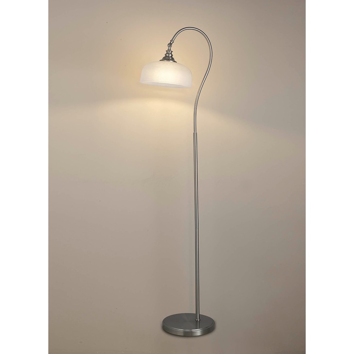 Idolite Sheridan Satin Nickel Floor Lamp Complete With Frosted Glass Shade