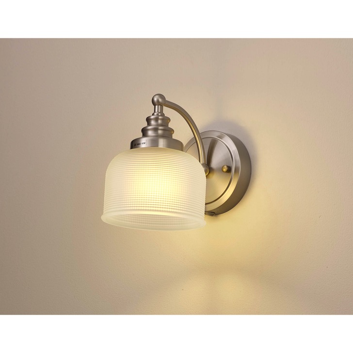 Idolite Sheridan Satin Nickel Single Wall Light Complete With Frosted Glass Shade