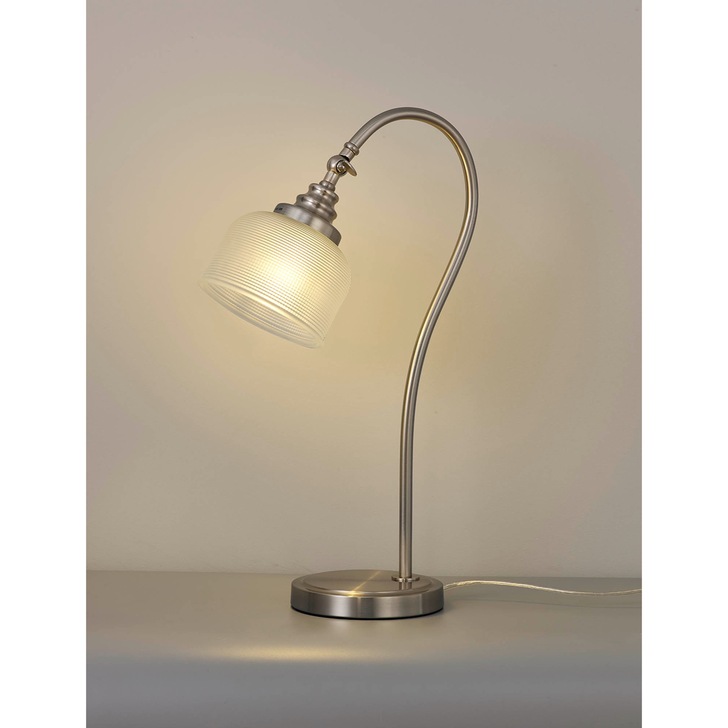 Idolite Sheridan Satin Nickel Table Lamp Complete With Frosted Glass Shade