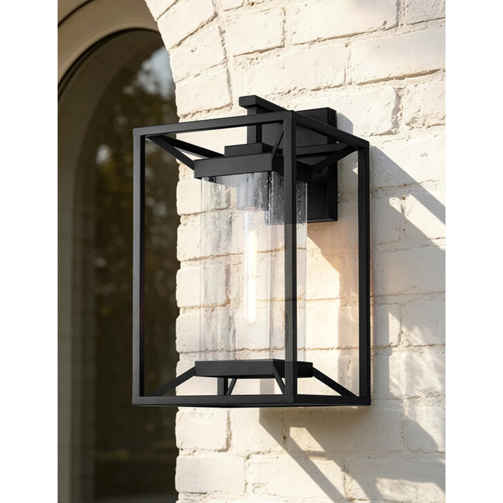 Idolite Shrewsbury Downward Facing Black Frame Medium Exterior Wall Light Complete With Clear Seeded Glass - IP54