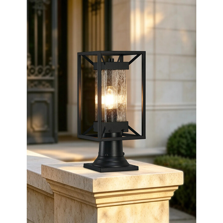 Idolite Shrewsbury Downward Facing Black Frame Outdoor Post Light Complete With Clear Seeded Glass - IP54