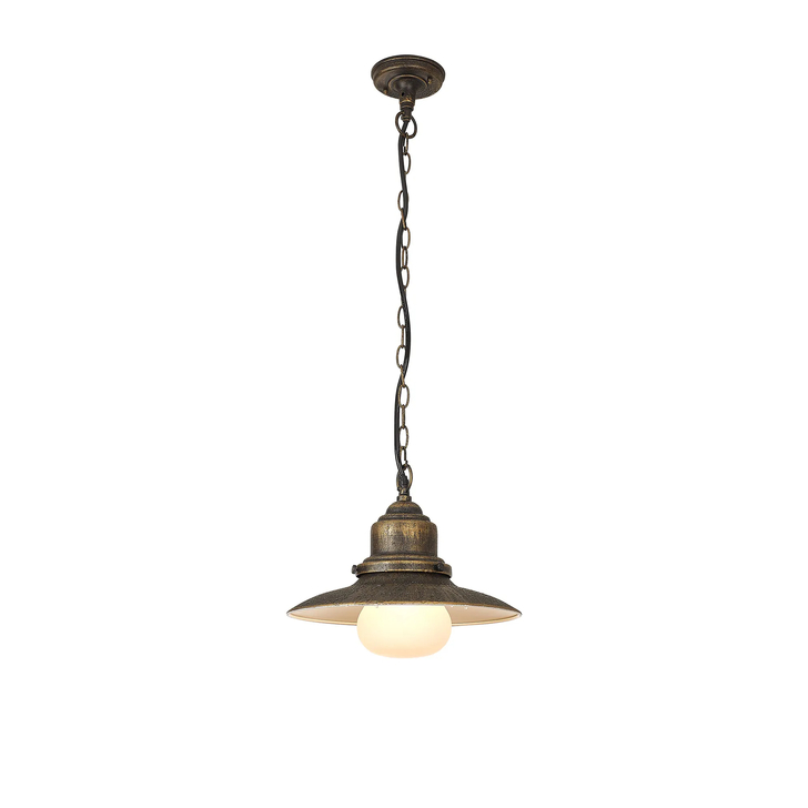 Idolite Simons Black And Brushed Gold Exterior Pendant Light Complete With Opal Lens - IP44