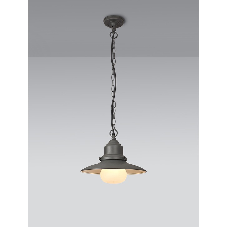 Idolite Simons Black And Dark Grey Exterior Pendant Light Complete With Opal Lens - IP44