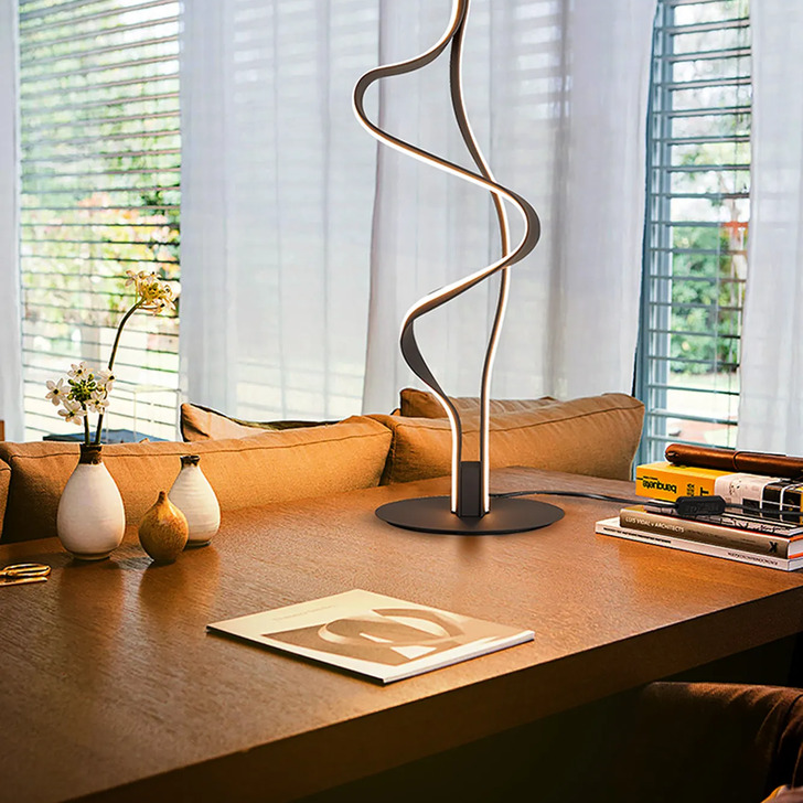 Idolite Sleek Dark Grey Spiral Dimmable Led Table Lamp - 3000K