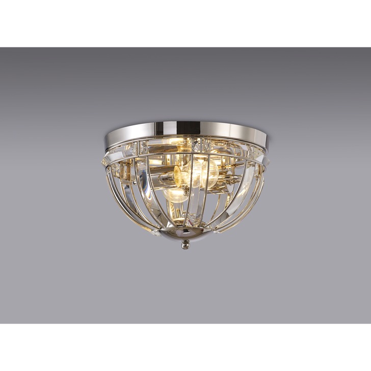 Idolite Smoky Polished Nickel 2 Light Round Flush Crystal Ceiling Light