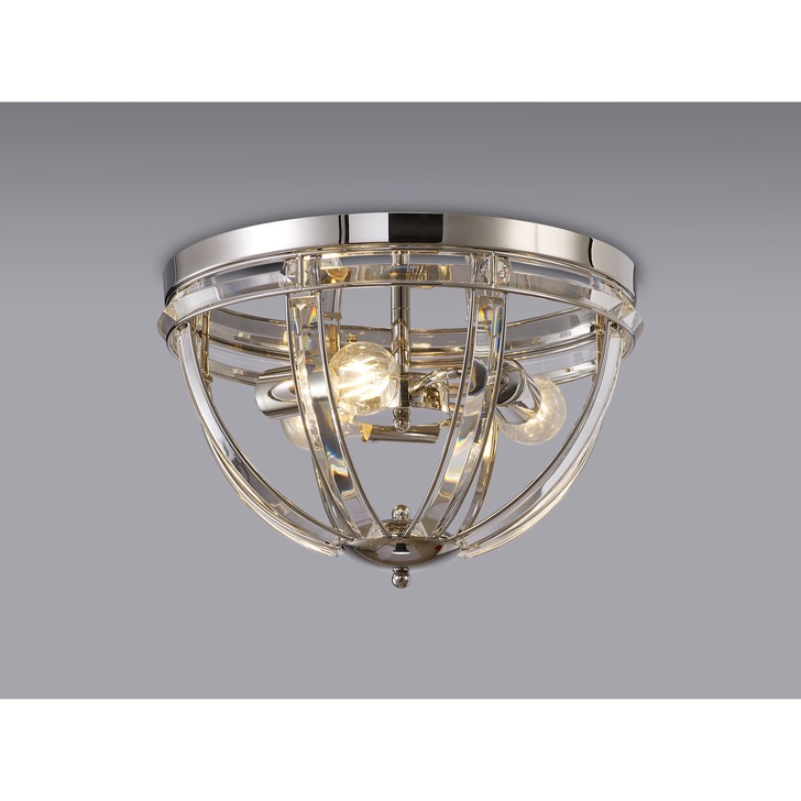 Idolite Smoky Polished Nickel 3 Light Round Flush Crystal Ceiling Light