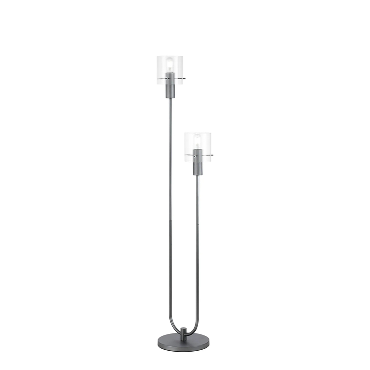 Idolite Snowdon 2 Light Floor Lamp In Dark Grey With Clear Ribbed Glass Shades