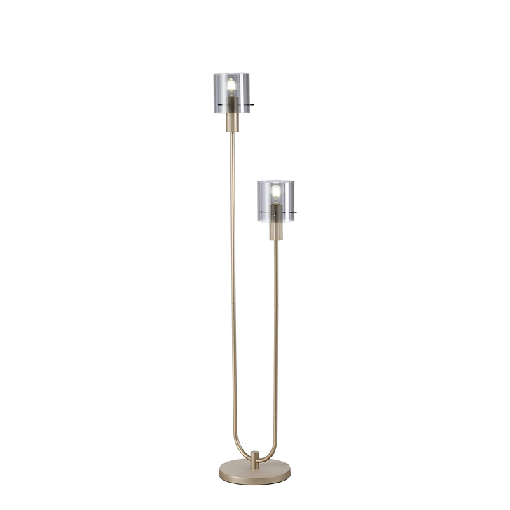 Idolite Snowdon 2 Light Floor Lamp In Gold With Smoke Ribbed Glass Shades