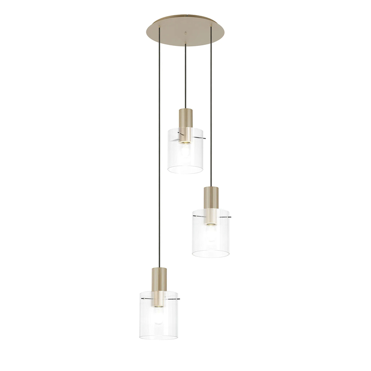 Idolite Snowdon 3 Light Cluster Pendant In Gold With Clear Ribbed Glass Shades