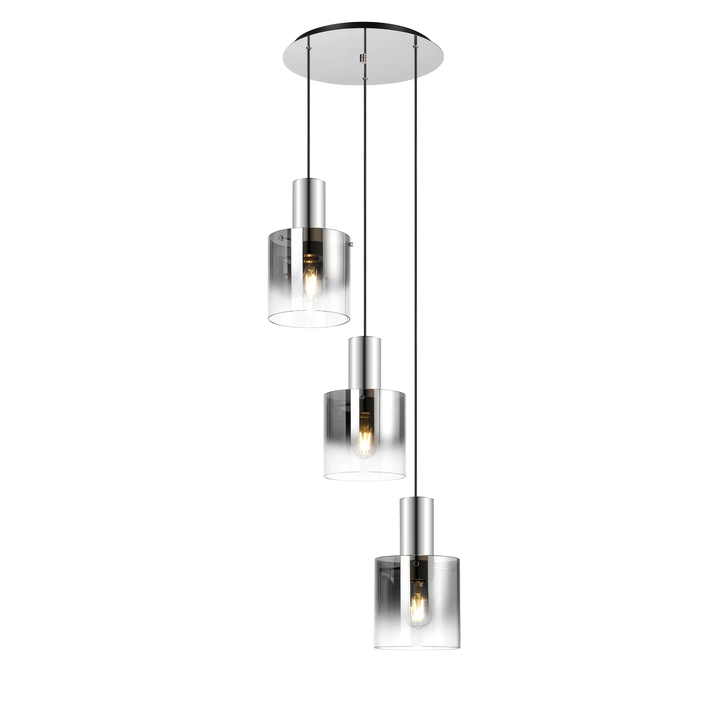 Idolite Snowdon 3 Light Cluster Pendant In Polished Nickel With Smoke Ombre Glass Shades