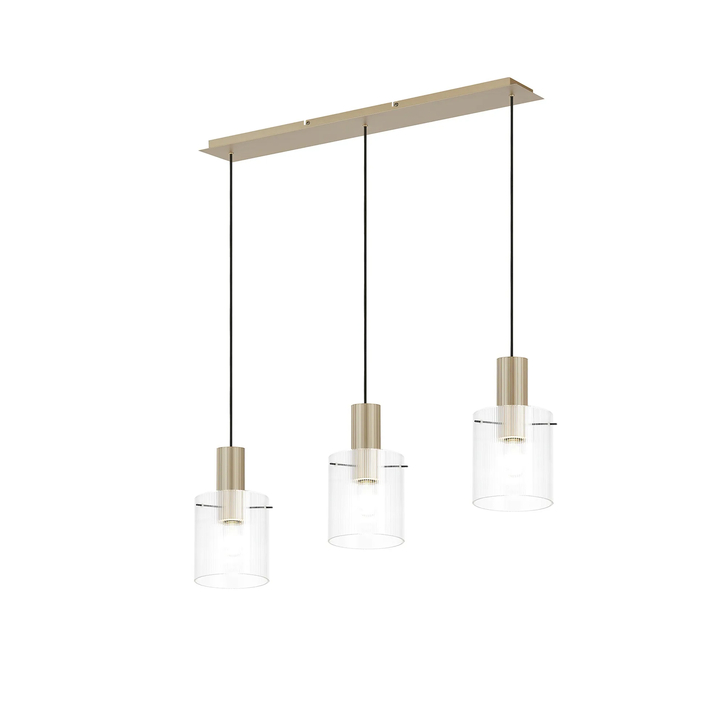 Idolite Snowdon 3 Light Linear Pendant In Gold With Clear Ribbed Glass Shades