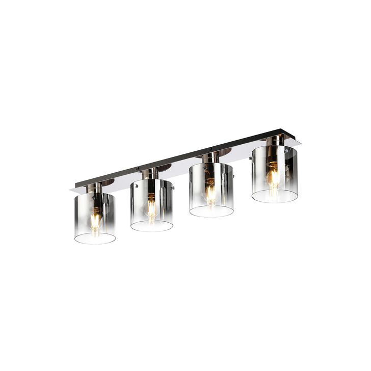 Idolite Snowdon 4 Light Linear Flush Ceiling Light In Polished Nickel With Smoke Ombre Glass Shades