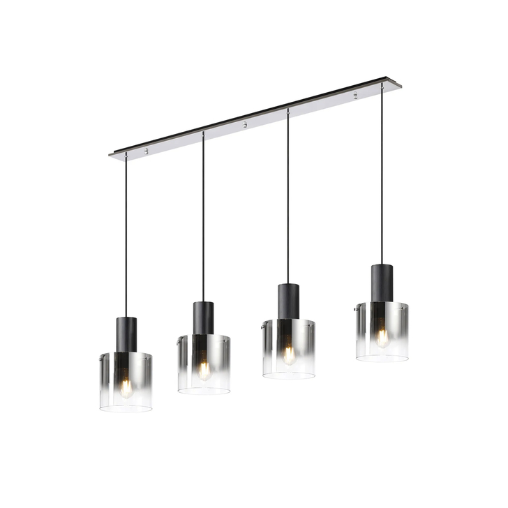 Idolite Snowdon 4 Light Linear Pendant In Black With Smoke Ombre Glass Shades