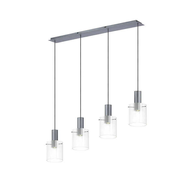 Idolite Snowdon 4 Light Linear Pendant In Dark Grey With Clear Ribbed Glass Shades