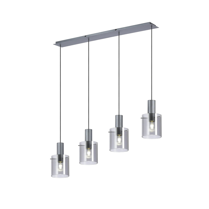 Idolite Snowdon 4 Light Linear Pendant In Dark Grey With Smoke Ribbed Glass Shades