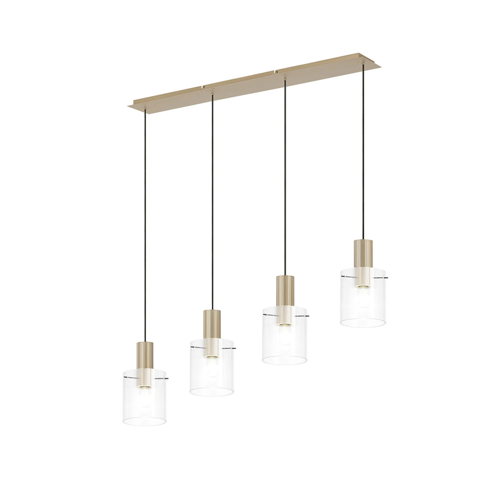 Idolite Snowdon 4 Light Linear Pendant In Gold With Clear Ribbed Glass Shades