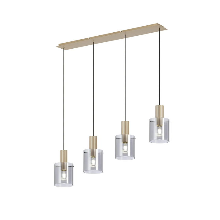 Idolite Snowdon 4 Light Linear Pendant In Gold With Smoke Ribbed Glass Shades