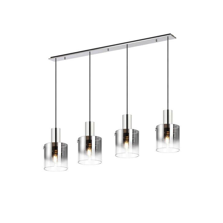 Idolite Snowdon 4 Light Linear Pendant In Polished Nickel With Smoke Ombre Glass Shades