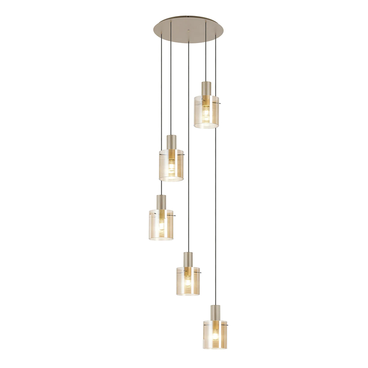 Idolite Snowdon 5 Light Cluster Pendant In Gold With Amber Ribbed Glass Shades