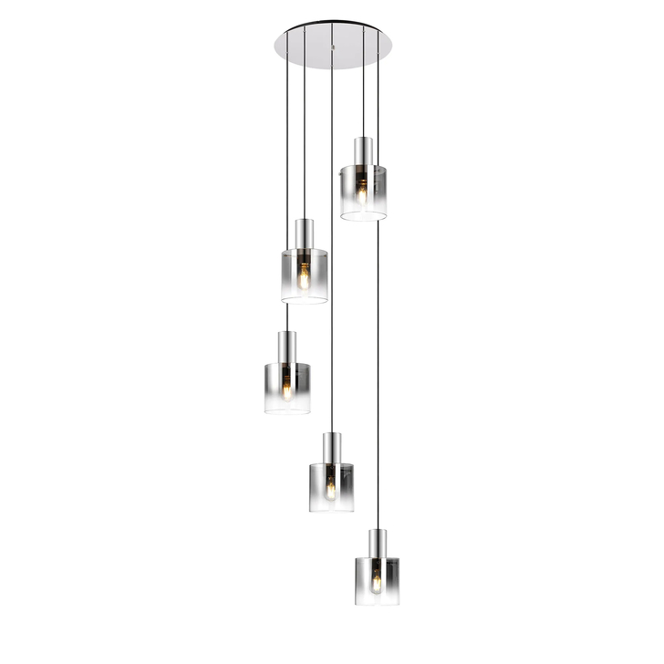 Idolite Snowdon 5 Light Cluster Pendant In Polished Nickel With Smoke Ombre Glass Shades