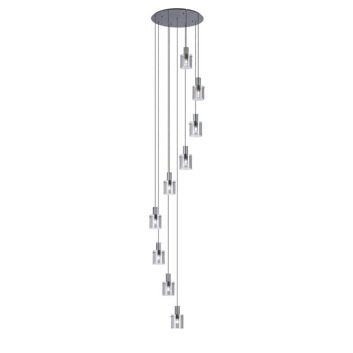 Idolite Snowdon 9 Light Cluster Pendant In Dark Grey With Smoke Ribbed Glass Shades