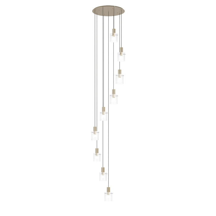 Idolite Snowdon 9 Light Cluster Pendant In Gold With Clear Ribbed Glass Shades