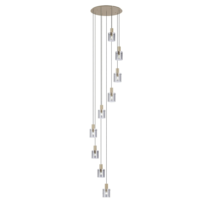 Idolite Snowdon 9 Light Cluster Pendant In Gold With Smoke Ribbed Glass Shades