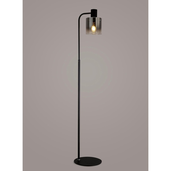 Idolite Snowdon Black Floor Lamp With Smoke/Clear Ombre Glass Shade